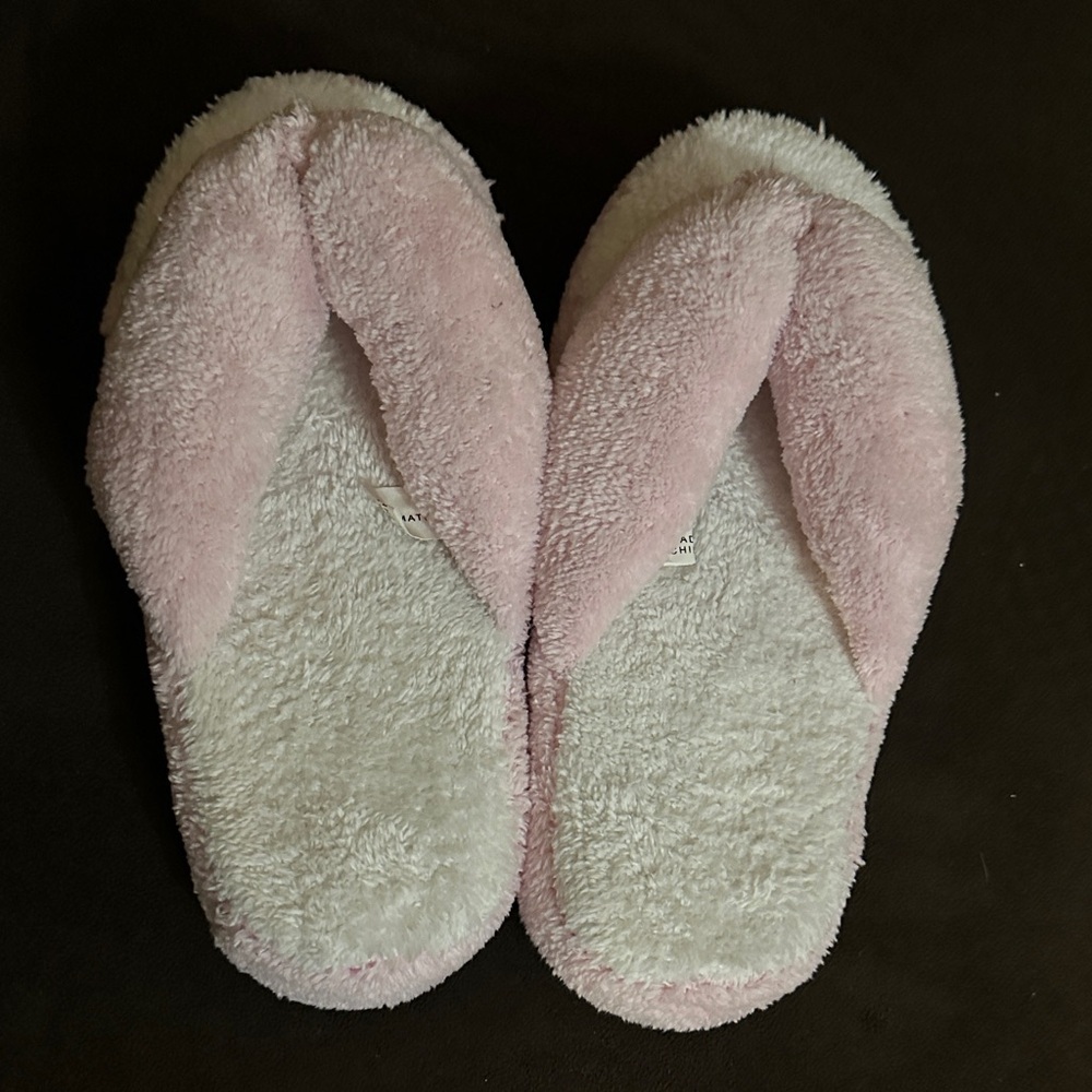 Cozy Pink and White Fuzzy Slippers Size 5-6